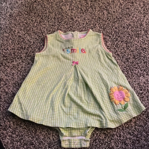 child of mine Other - Child of Mine Green Gingham Baby Dress with Flower